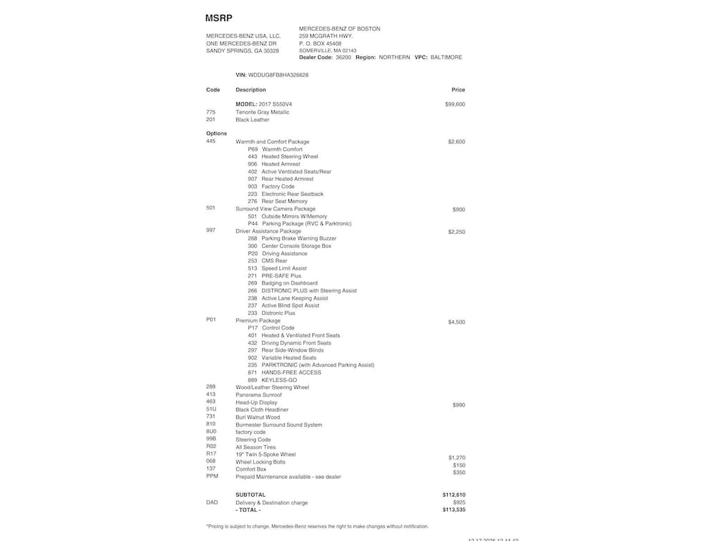 Used 2017 Mercedes-Benz S-Class S 550 4MATIC Sedan