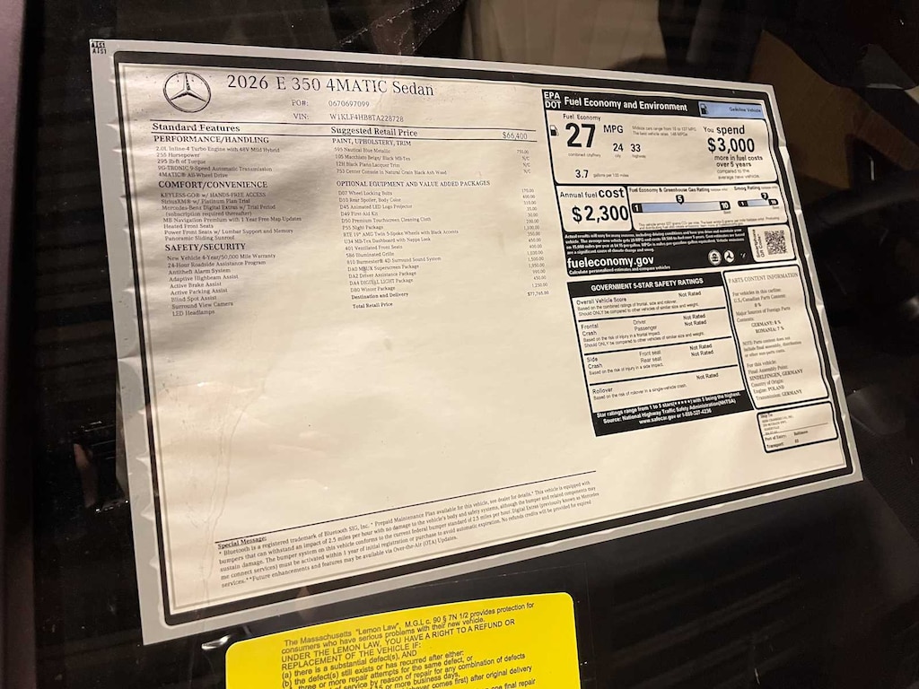 New 2026 Mercedes-Benz E-Class E 350 4MATIC Sedan