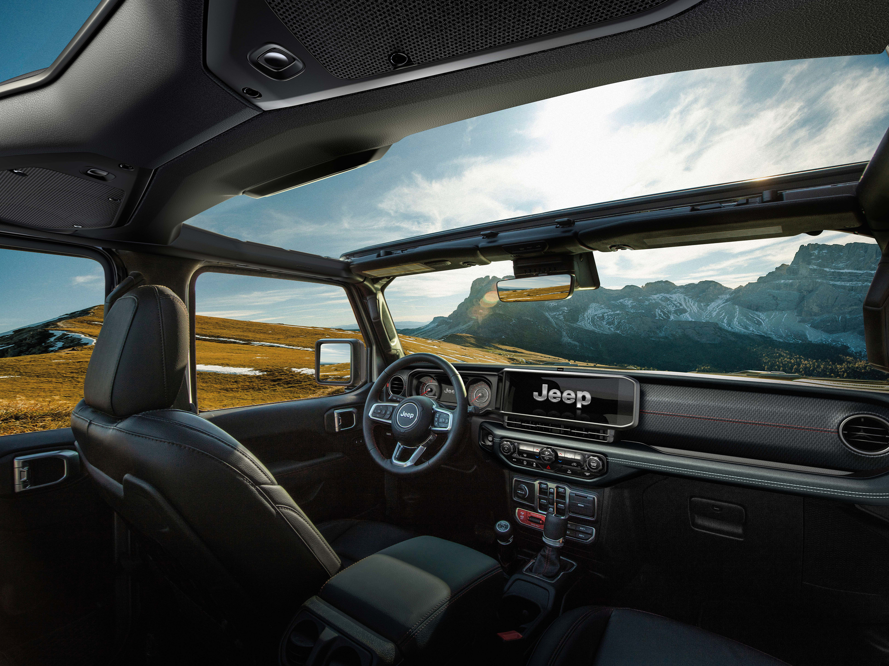 Explore the high tech 2027 Jeep Wrangler interior featuring a 12 3 inch touchscreen Uconnect 5 system available Alpine premium audio wireless connectivity and a 4G LTE Wi Fi hotspot