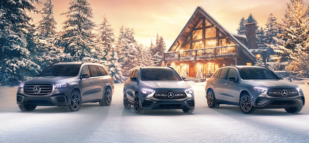 three Mercedes-Benz models in winter