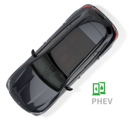 Overhead view of vehicle with PHEV icon