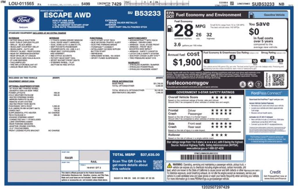 New 2025 Ford Escape ST-Line SUV