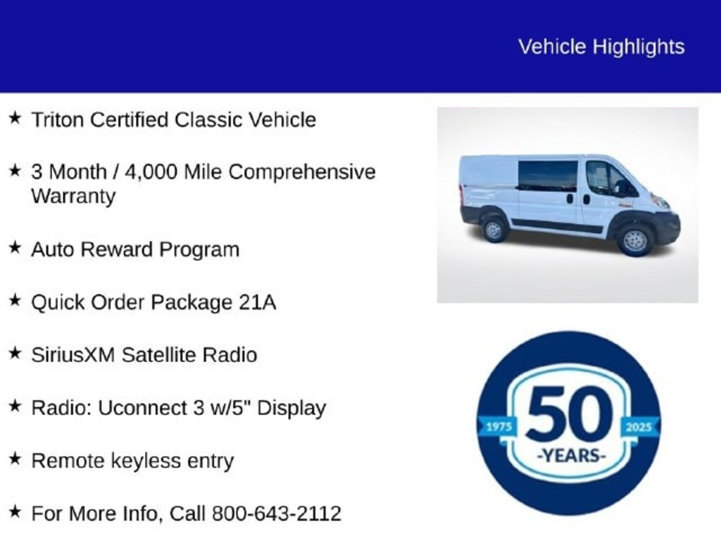 Used 2020 Ram Promaster 1500 Low Roof Van Cargo Van