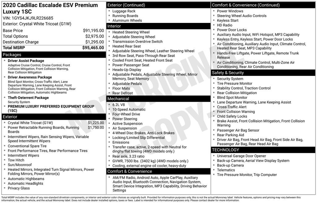 Certified 2020 CADILLAC Escalade ESV Premium SUV