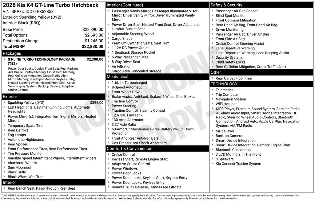 New 2026 Kia K4 Hatchback GT-Line Turbo Hatchback