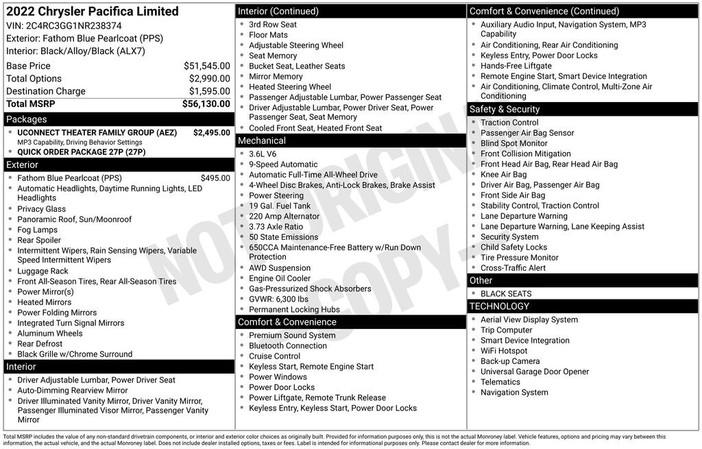 Used 2022 Chrysler Pacifica Limited Van Passenger Van