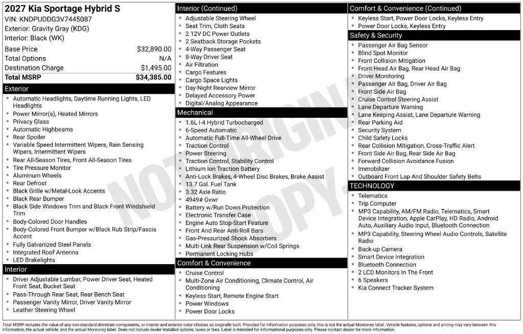 New 2027 Kia Sportage Hybrid S SUV