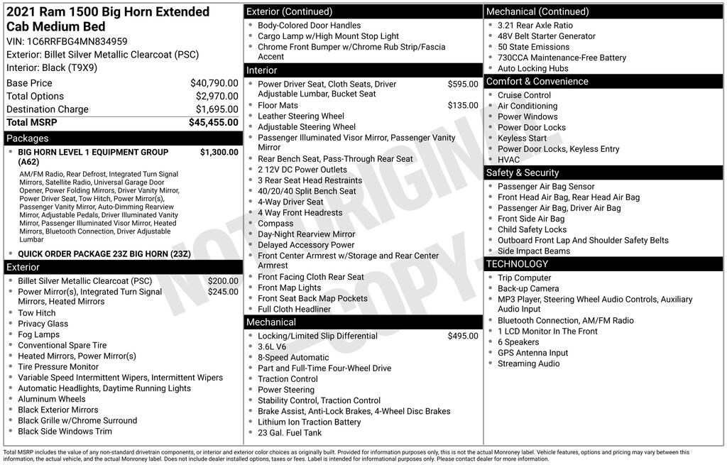 Certified 2021 Ram 1500 Big Horn/Lone Star Truck Quad Cab