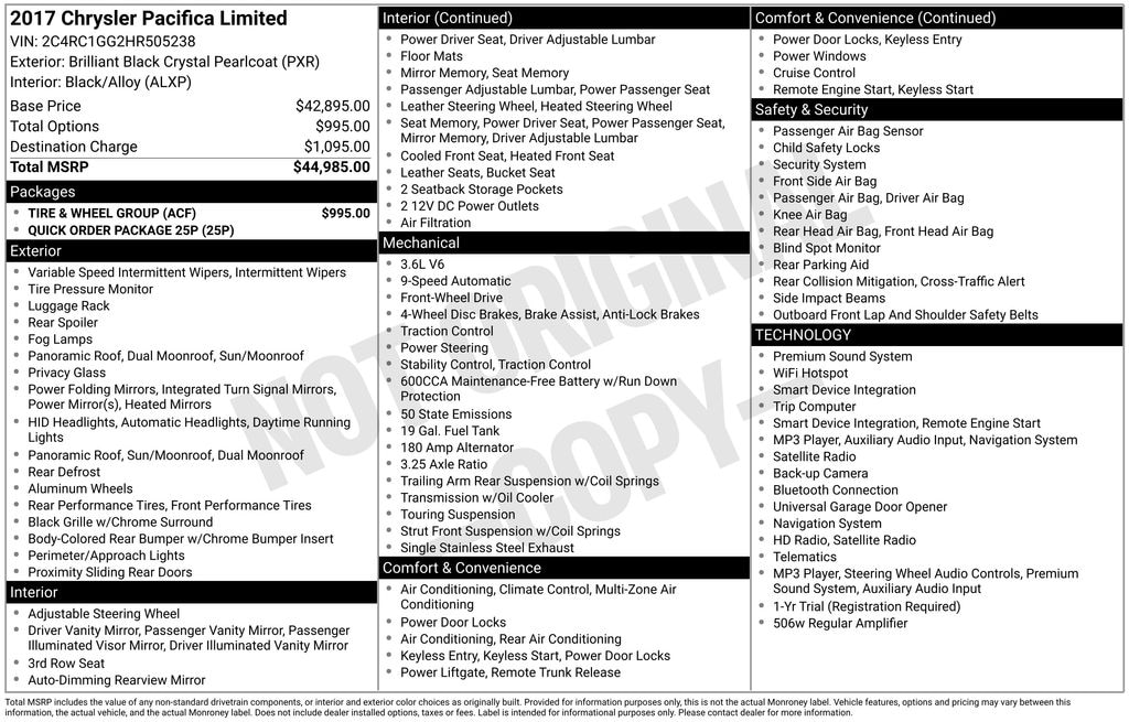 Used 2017 Chrysler Pacifica Limited Van