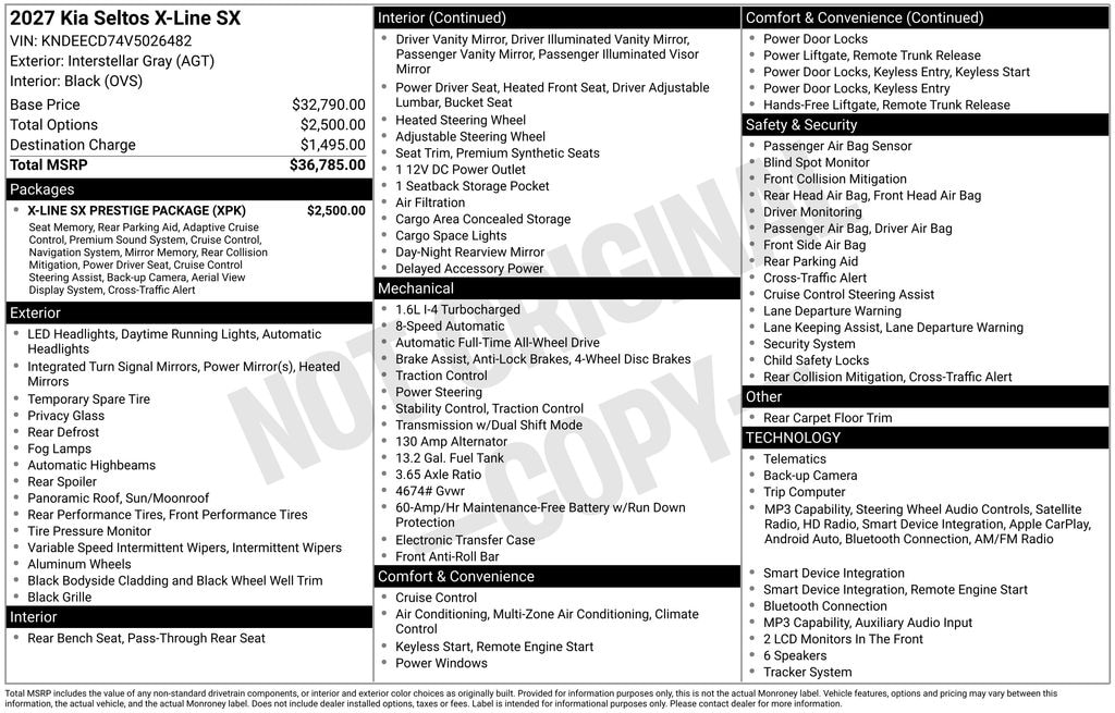 New 2027 Kia Seltos X-Line SX SUV