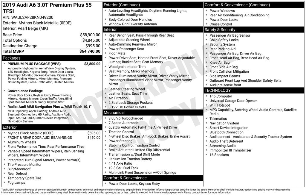 Certified 2019 Audi A6 3.0T Premium Plus Sedan