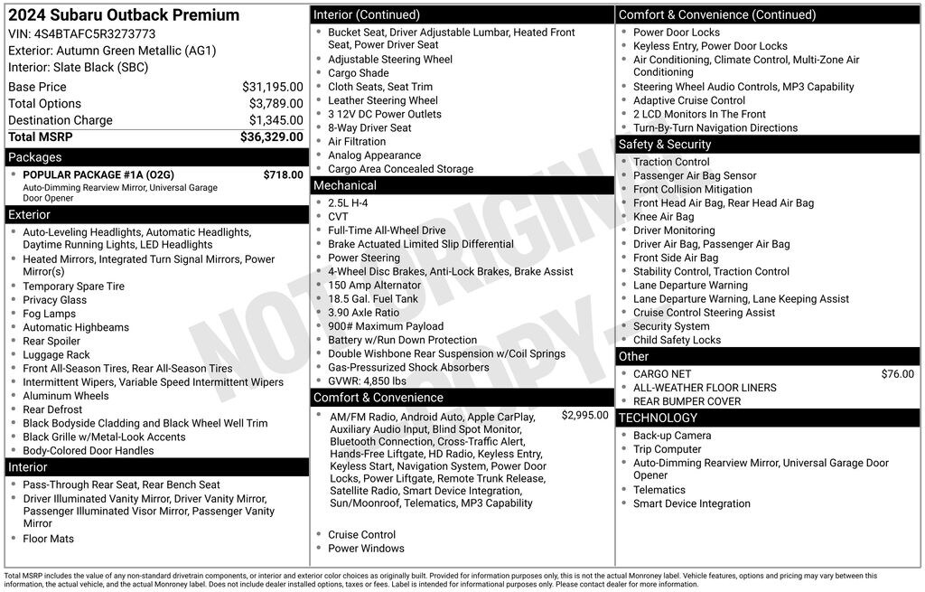 Certified 2024 Subaru Outback Premium SUV