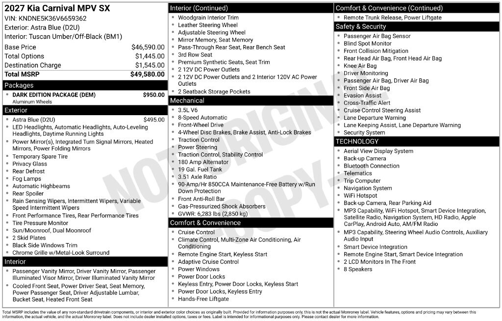 New 2027 Kia Carnival SX Van Passenger Van