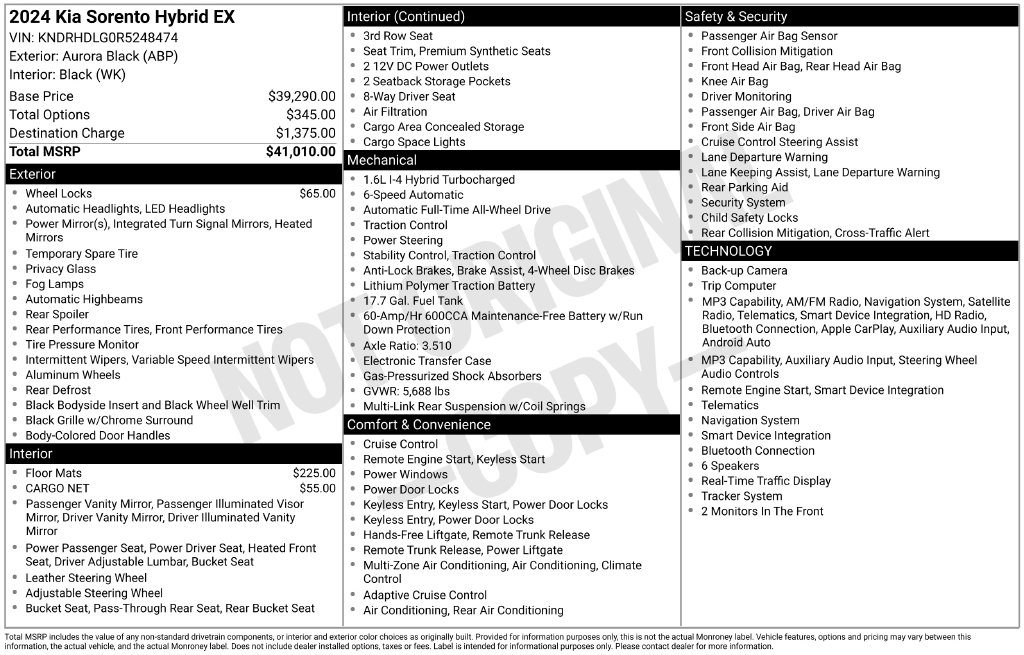 Certified 2024 Kia Sorento Hybrid EX SUV