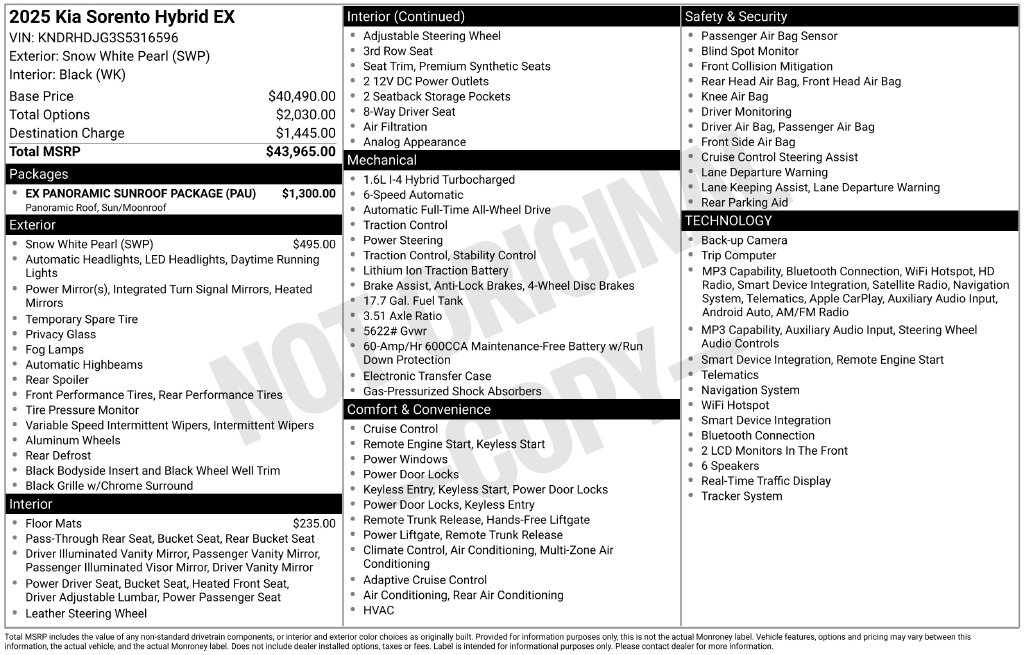 Certified 2025 Kia Sorento Hybrid EX SUV