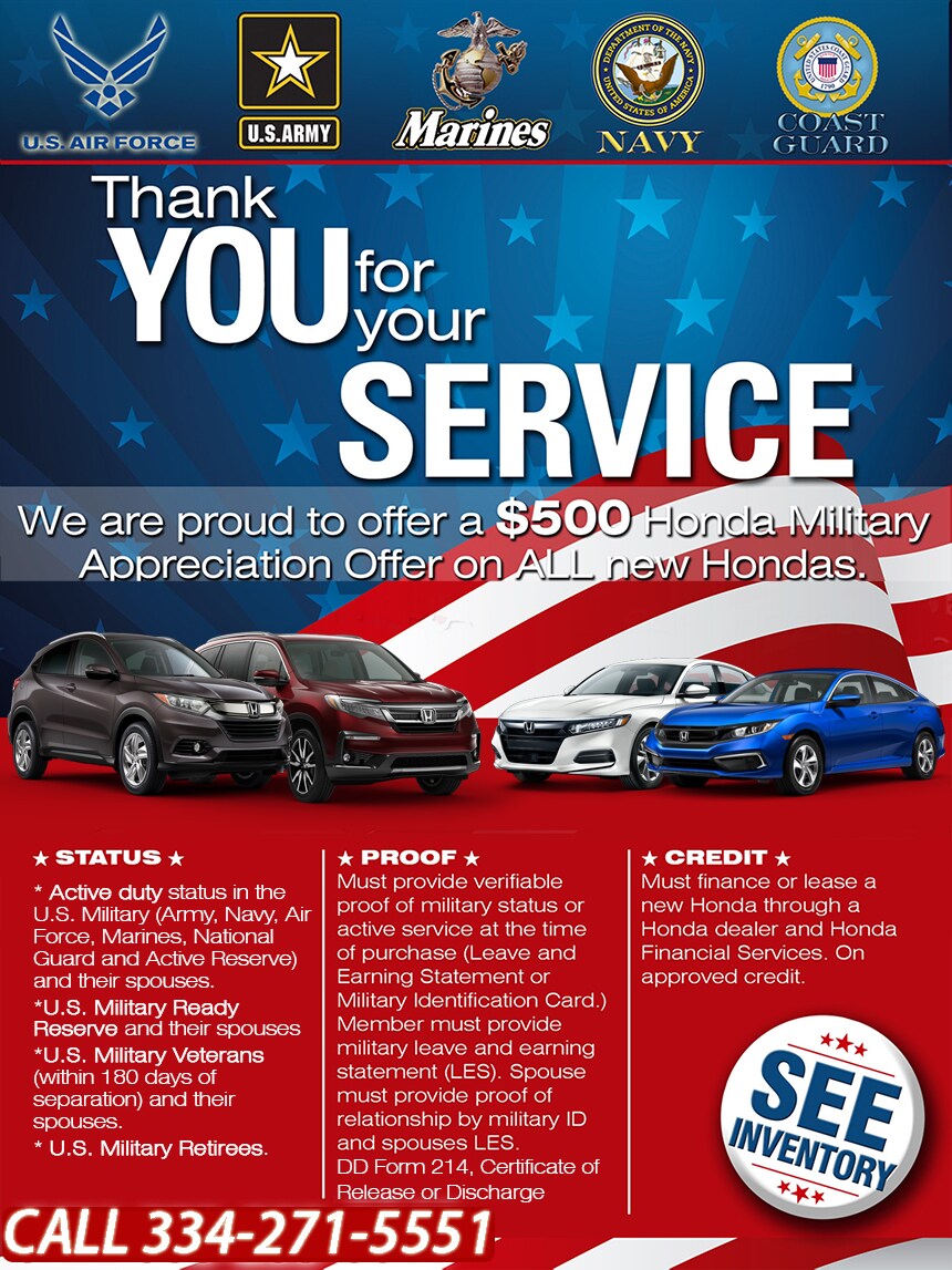 $500 Honda Military Appreciation Offer  McConnell Honda