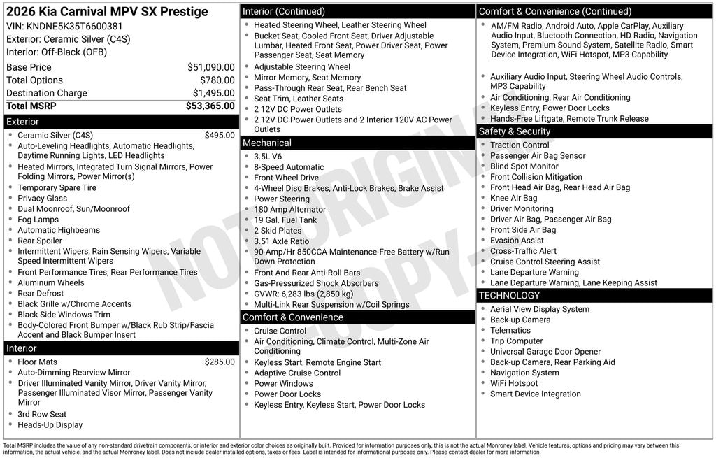 New 2026 Kia Carnival SX Prestige Minivan/Van