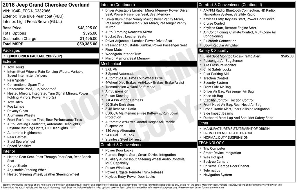 Used 2018 Jeep Grand Cherokee Overland with VIN 1C4RJFCG1JC332366 for sale in North Hampton, NH