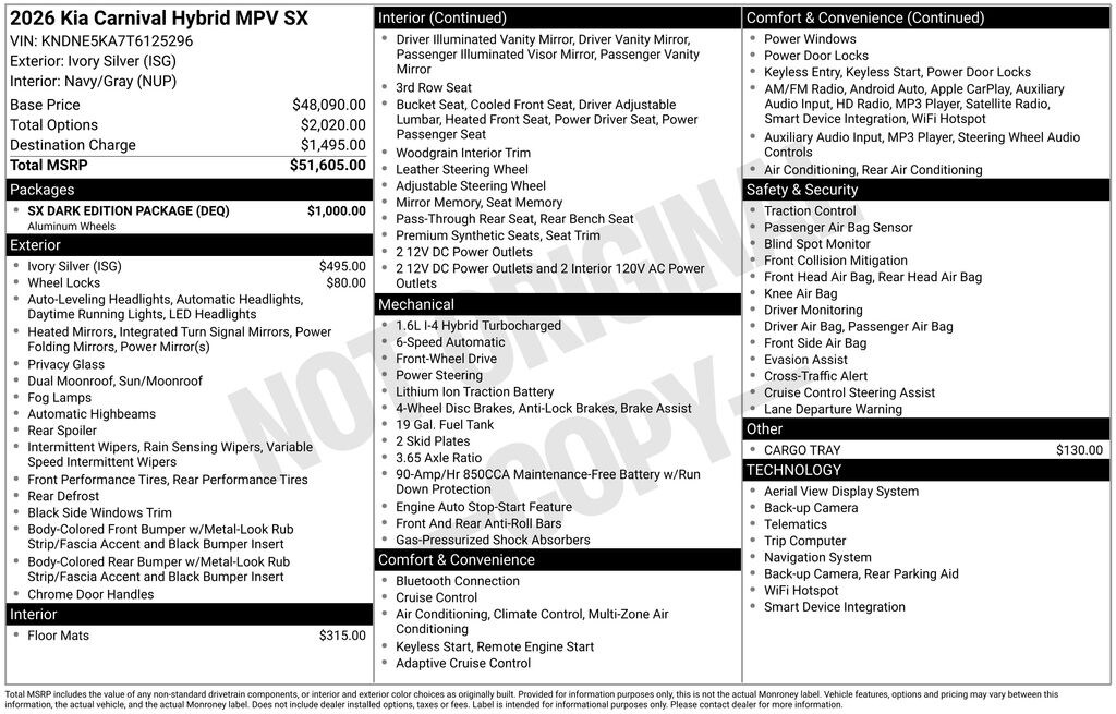 New 2026 Kia Carnival Hybrid SX Minivan/Van