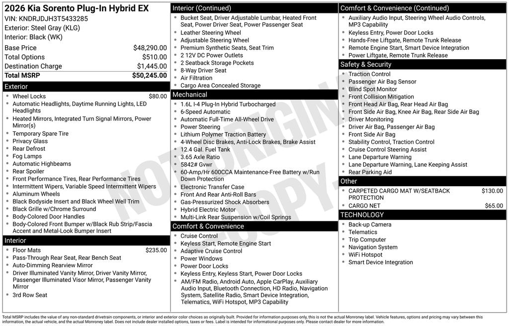 New 2026 Kia Sorento Plug-In Hybrid EX SUV