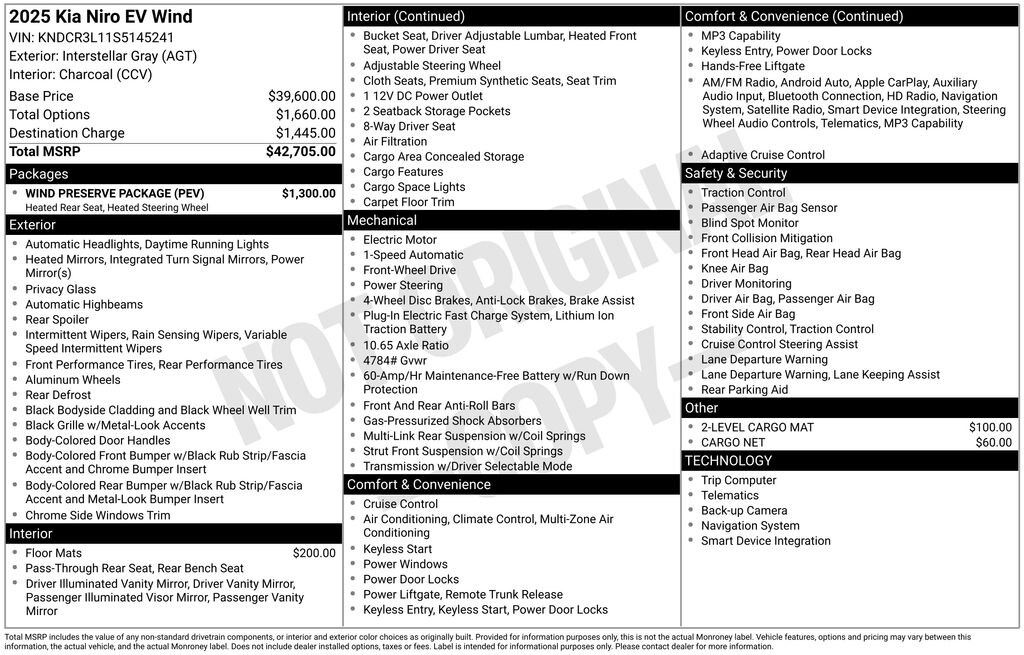 New 2025 Kia Niro EV Wind SUV