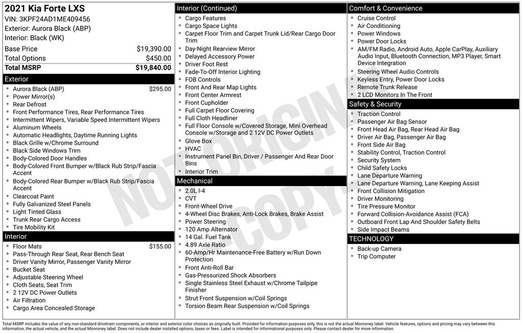 Used 2021 Kia Forte LXS with VIN 3KPF24AD1ME409456 for sale in North Hampton, NH