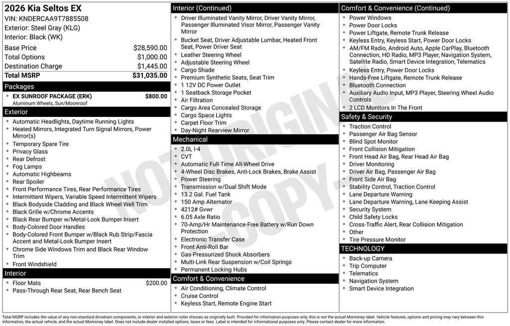 New 2026 Kia Seltos EX SUV