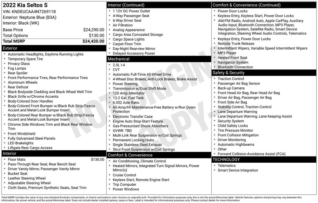 Used 2022 Kia Seltos S with VIN KNDEUCAA4N7269118 for sale in North Hampton, NH