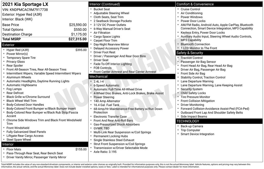 Used 2021 Kia Sportage LX with VIN KNDPMCAC9M7917738 for sale in North Hampton, NH