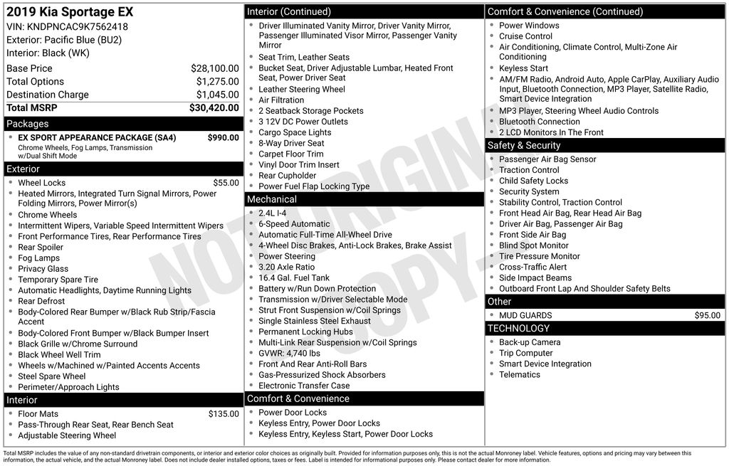 Used 2019 Kia Sportage EX with VIN KNDPNCAC9K7562418 for sale in North Hampton, NH