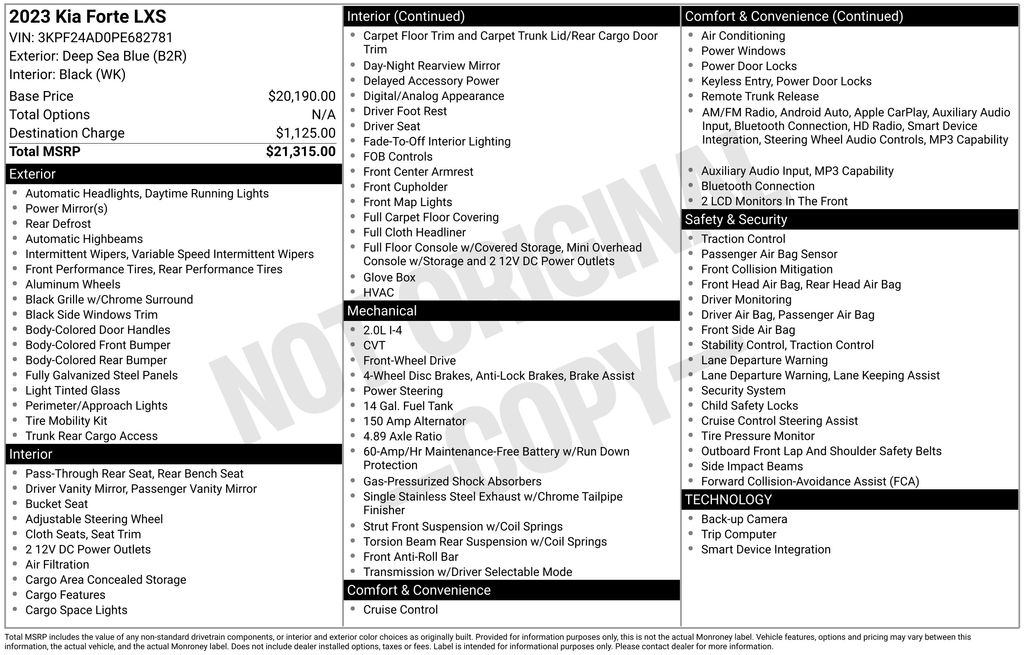 Used 2023 Kia Forte LXS with VIN 3KPF24AD0PE682781 for sale in North Hampton, NH