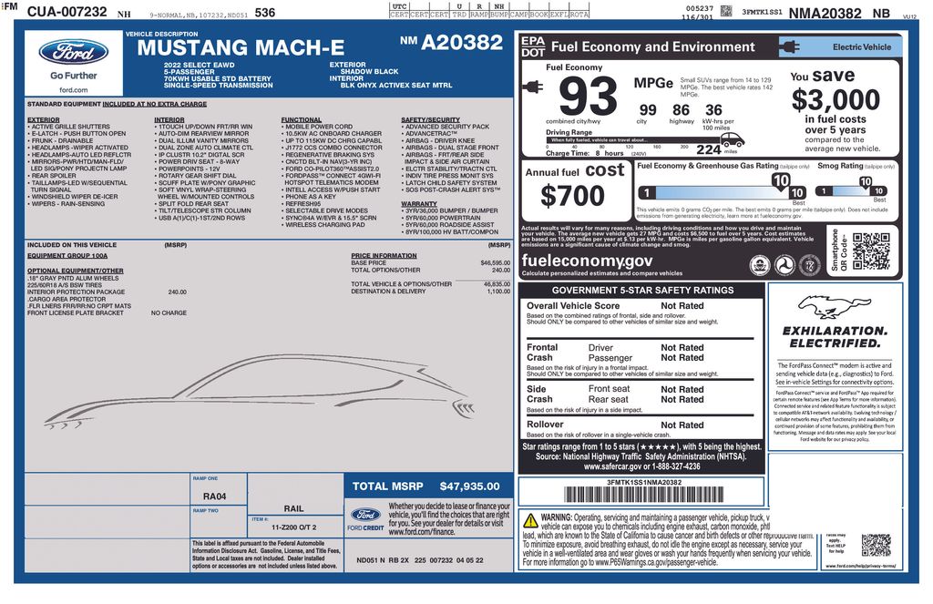 Used 2022 Ford Mustang Mach-E Select AWD with VIN 3FMTK1SS1NMA20382 for sale in North Hampton, NH