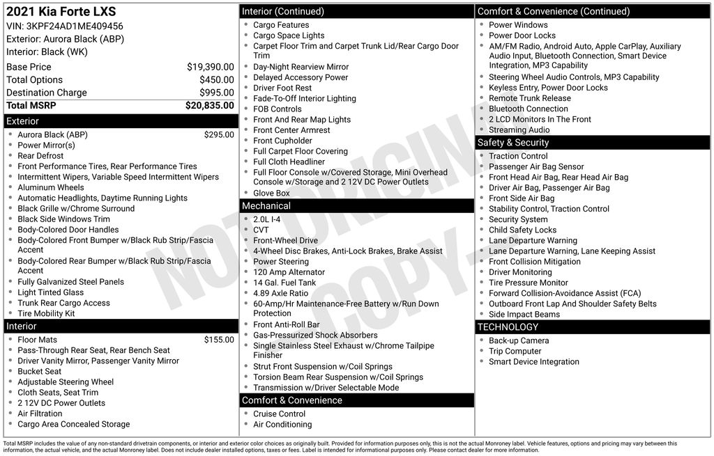 Used 2021 Kia Forte LXS with VIN 3KPF24AD1ME409456 for sale in North Hampton, NH