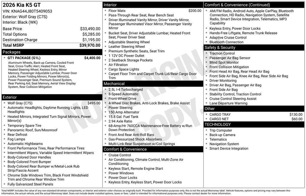 New 2026 Kia K5 GT Sedan
