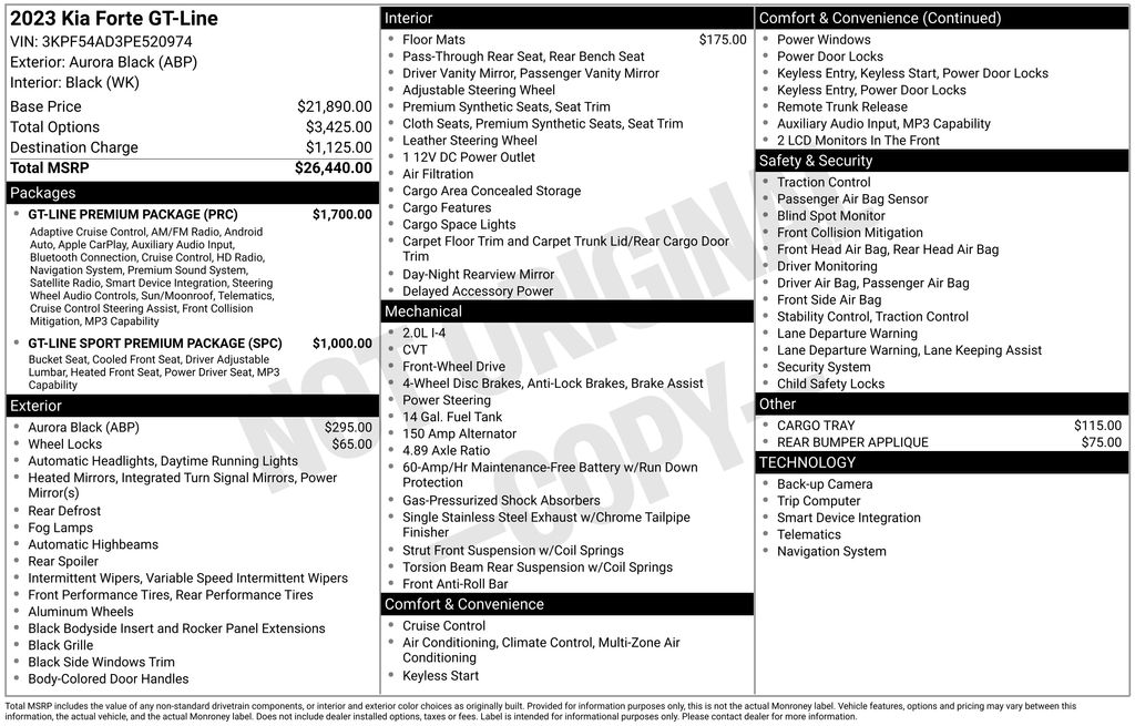 Used 2023 Kia Forte GT-Line with VIN 3KPF54AD3PE520974 for sale in North Hampton, NH