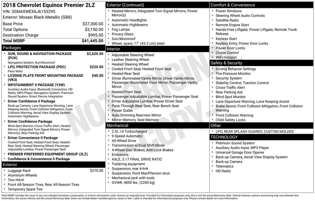 Used 2018 Chevrolet Equinox Premier with VIN 2GNAXWEX6J6153295 for sale in North Hampton, NH