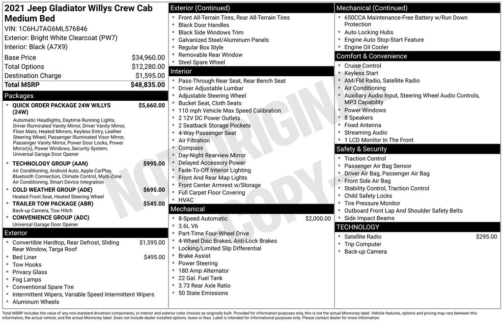 Used 2021 Jeep Gladiator Willys Truck