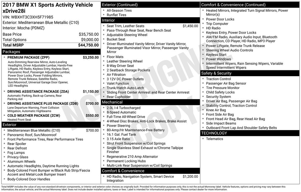 Used 2017 BMW X1 28i with VIN WBXHT3C3XH5F71985 for sale in North Hampton, NH