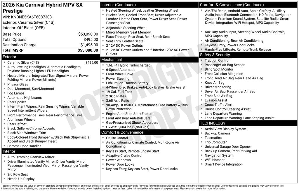 New 2026 Kia Carnival Hybrid SX Prestige Minivan/Van