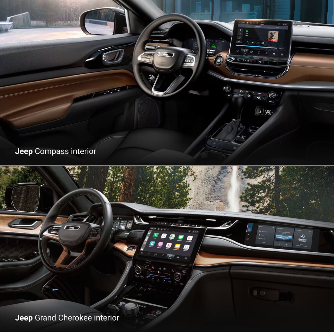 2025 Compass Limited interior featuring Black / Sepia leatherette seats and black interior features