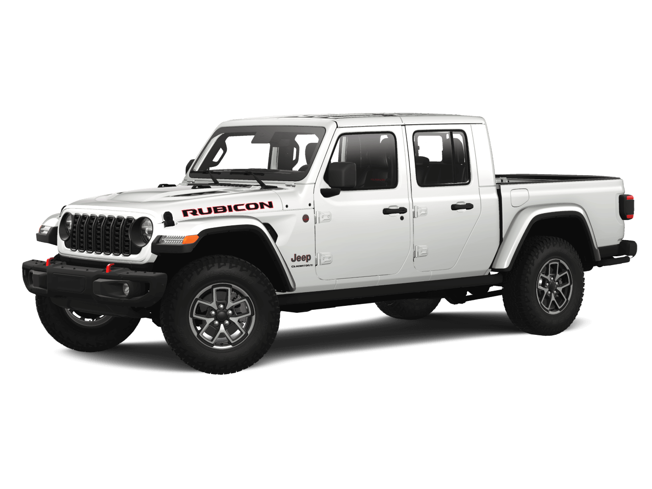 2025 Jeep Gladiator Rubicon X in Bright White Clear-Coat with 17-inch machined wheels with black pockets and all-terrain tires