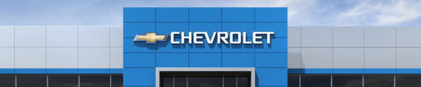 Chevy Dealership Signage on a blue backdrop