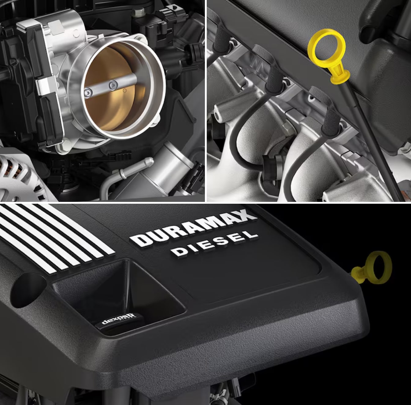3 Close-up engine shots of the Chevy Duramax Diesel Engine