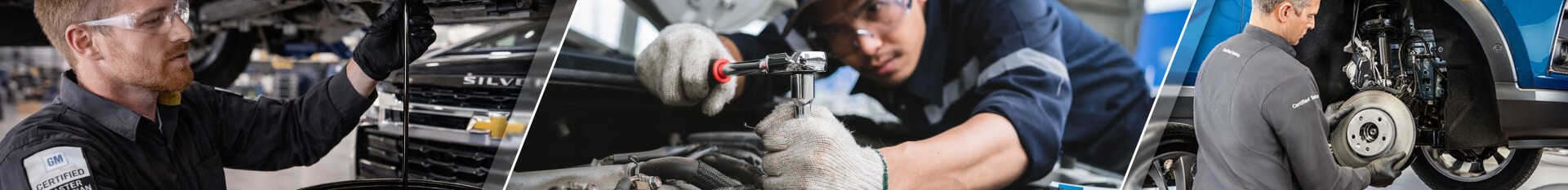 Certified Chevrolet service technicians performing services on various vehicles