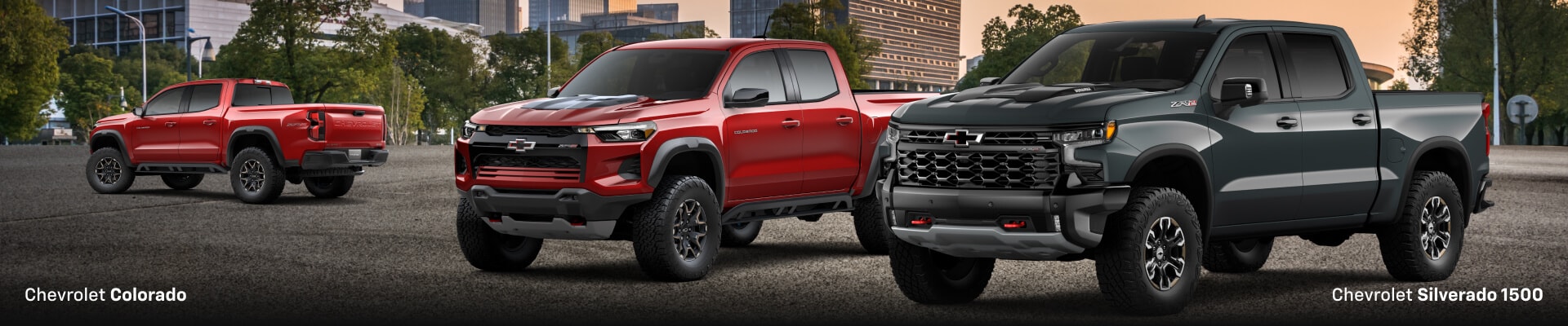 2026 Chevrolet Silverado LD ZR2 Crew Cab Short in Cypress Gray & a 2026 Chevrolet Colorado ZR2 Crew Cab Standard 4WD in Radiant Red Tintcoat