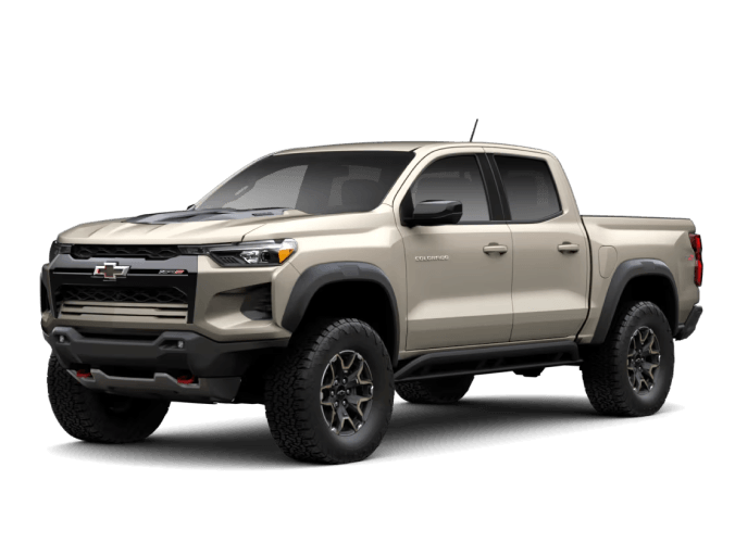Front three-quarter view of a 2026 Chevy Colorado ZR2 in White Sands.