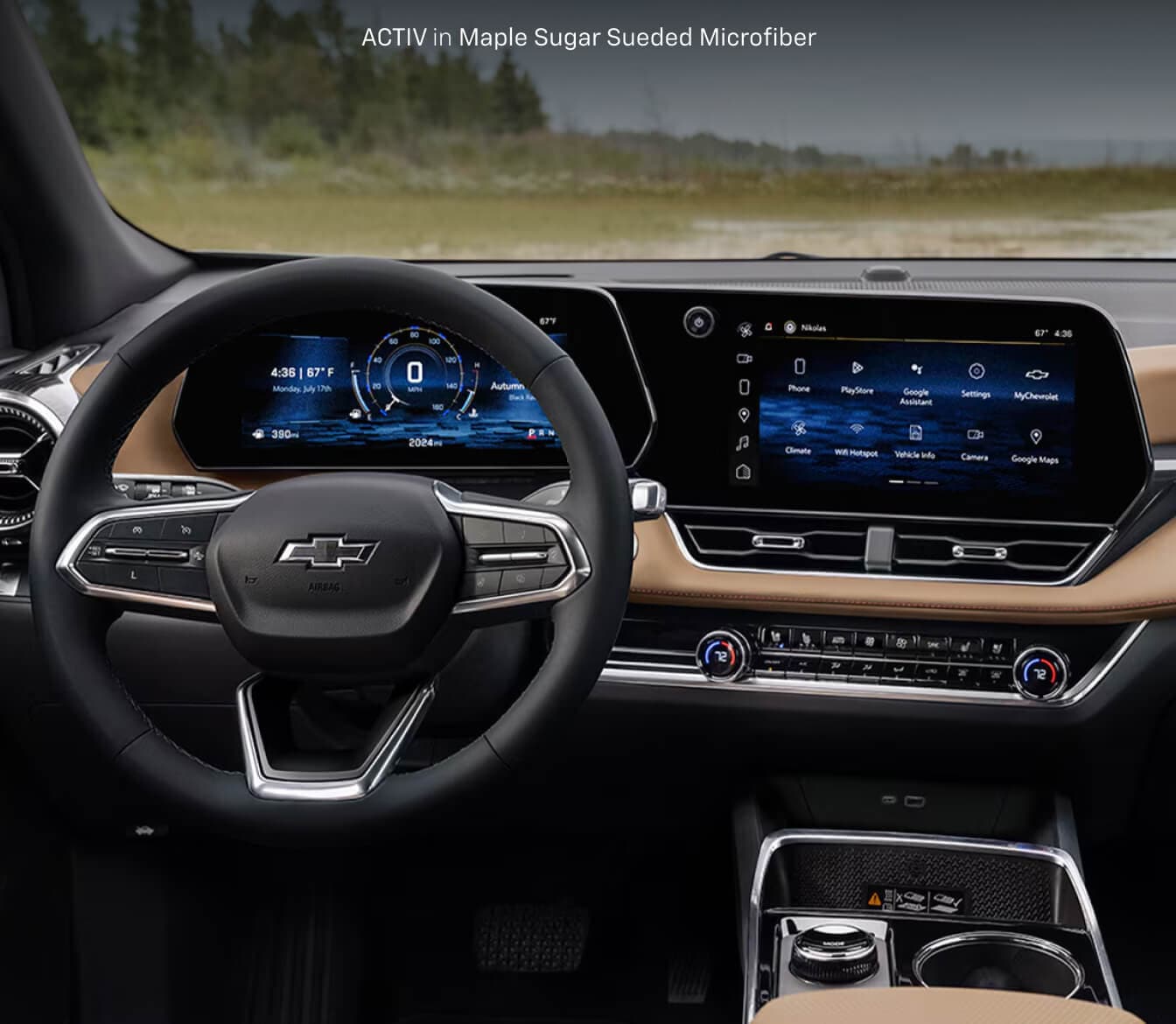 Steering wheel, instrument cluster, and infotainment screen in a 2026 Chevy Equinox ACTIV