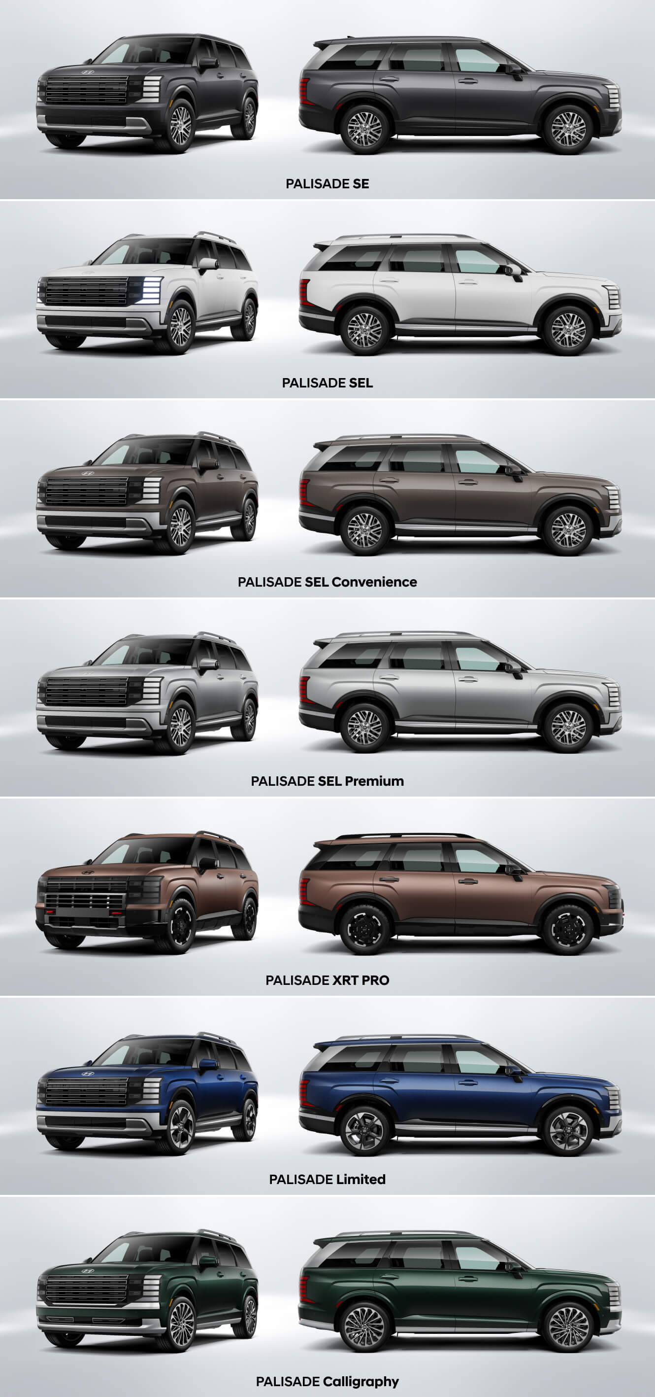 All 2026 Hyundai Palisade trims and available colors
