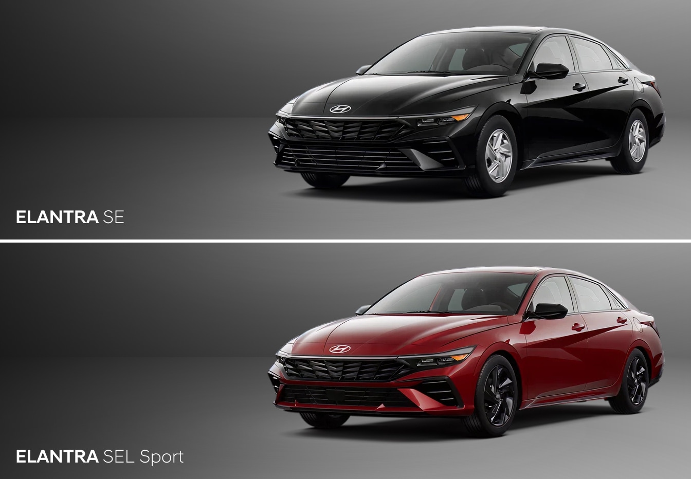 2026 Hyundai Elantra SE in Abyss Black & SEL Sport in Ultimate Red