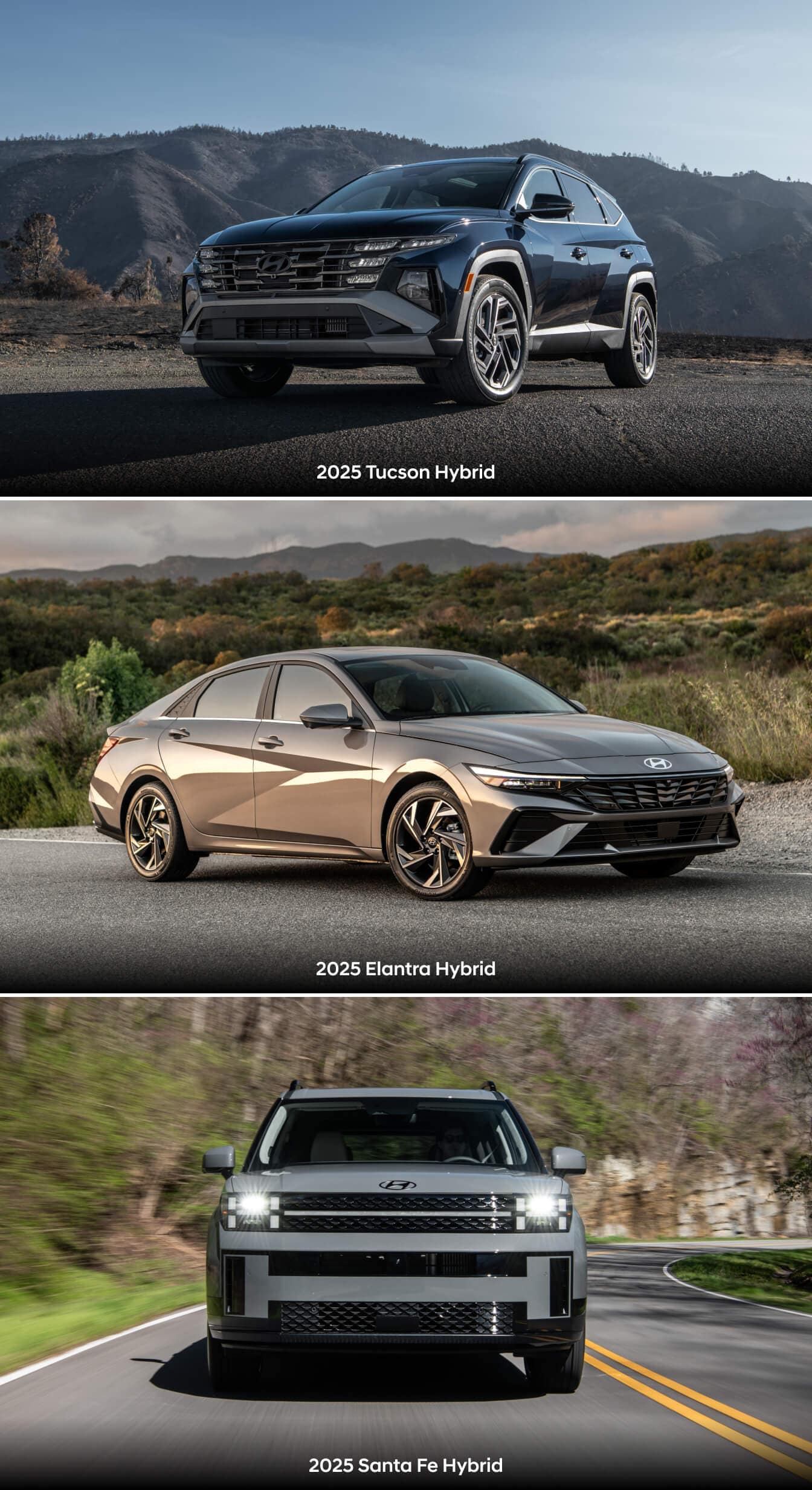 2025 Hyundai Tucson Hybrid, Elantra Hybrid, & Santa Fe Hybrid outdoors